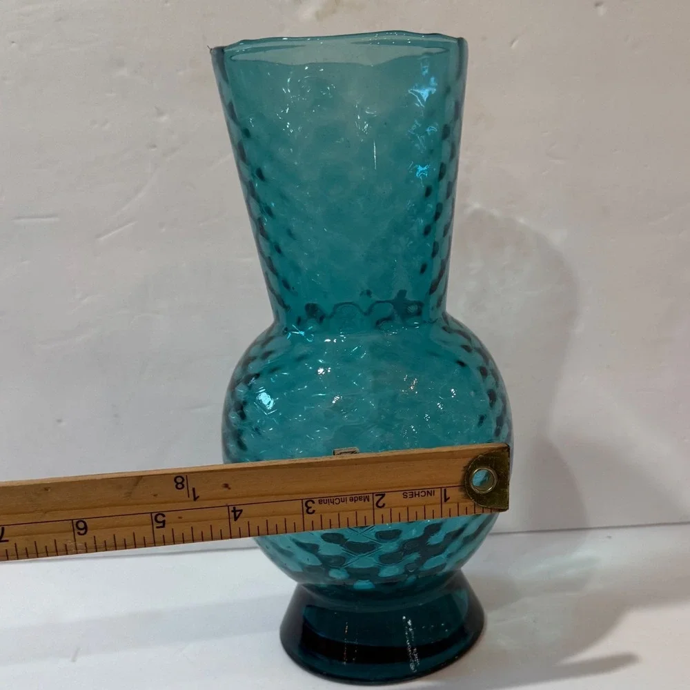 Vintage Made In Italy Empoli Blue Art Glass Vase Diamond Optic Genie Bottle
